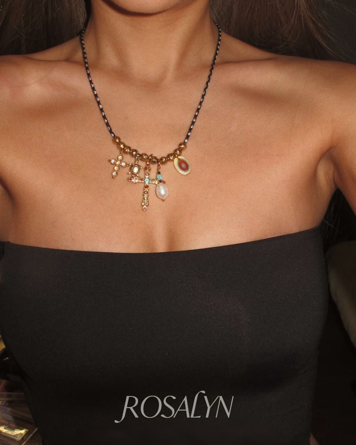Braided rope flash diamond necklace