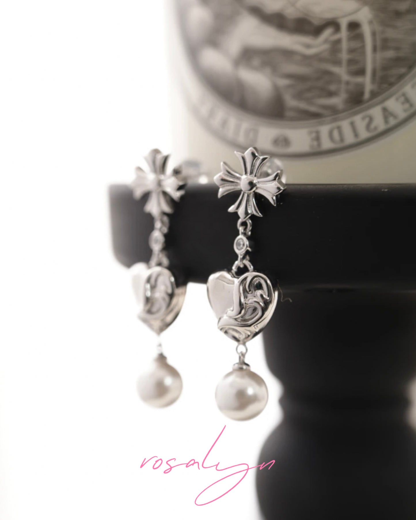 CROSS HEART BEADED EARRINGS