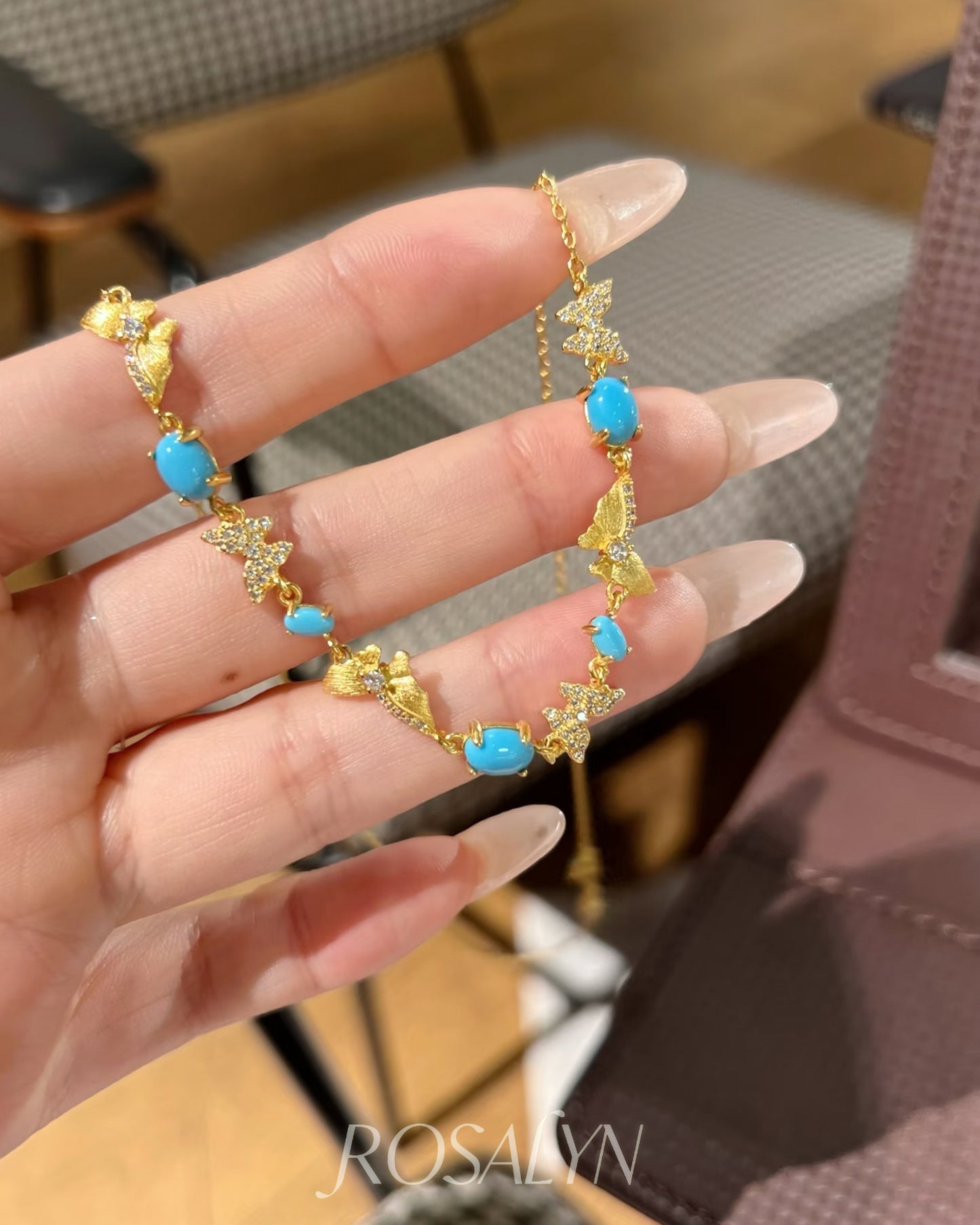 TURQUOISE BUTTERFLY NECKLACE BRACELET SET