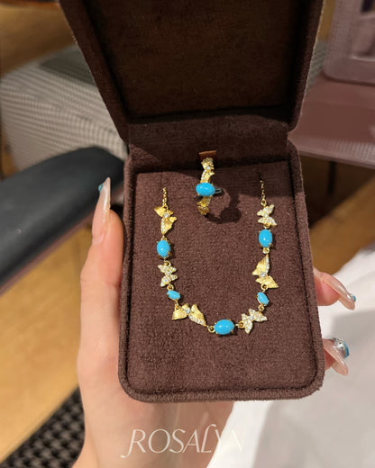 TURQUOISE BUTTERFLY NECKLACE BRACELET SET