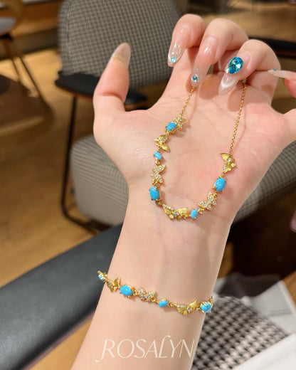TURQUOISE BUTTERFLY NECKLACE BRACELET SET