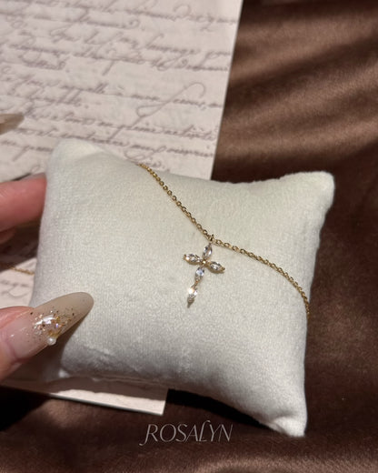 CRYSTAL-LIKE CROSS NECKLACE