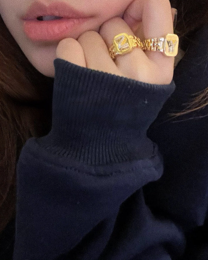 DIAMOND-ENCRUSTED LETTER RING