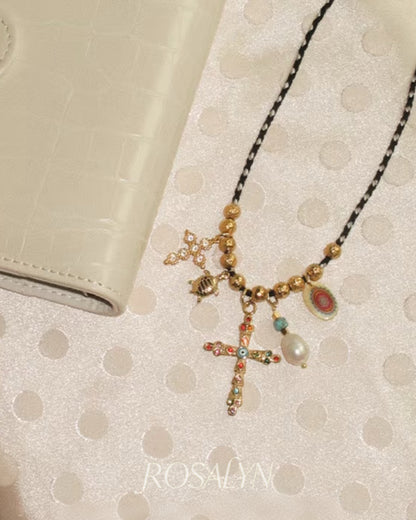Braided rope flash diamond necklace