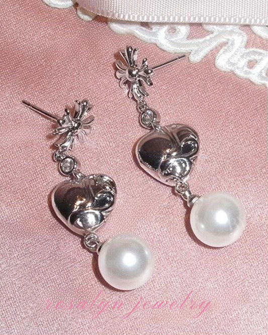 CROSS HEART BEADED EARRINGS
