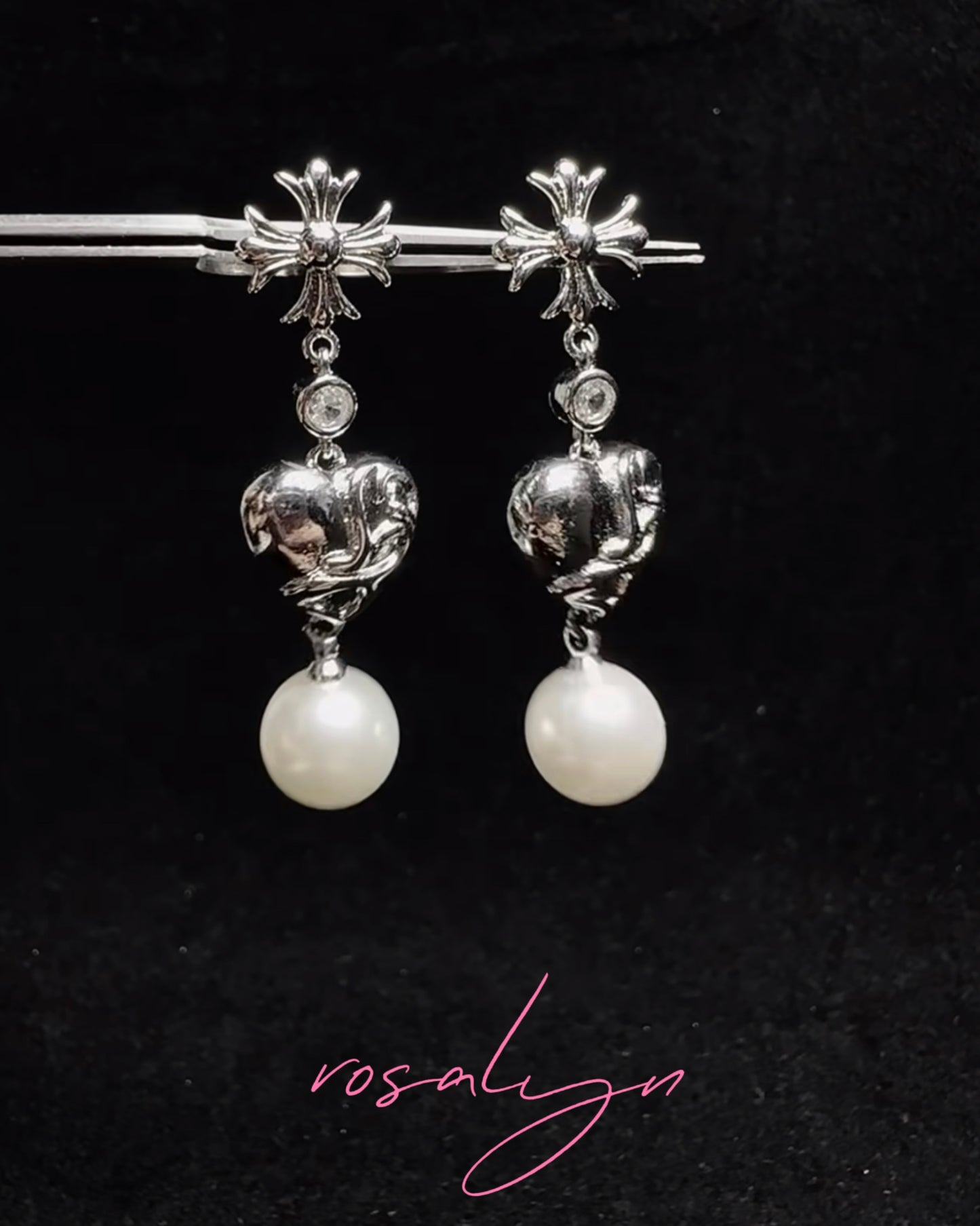 CROSS HEART BEADED EARRINGS