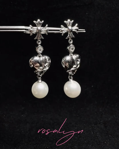 CROSS HEART BEADED EARRINGS