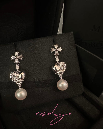 CROSS HEART BEADED EARRINGS