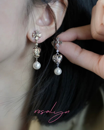 CROSS HEART BEADED EARRINGS